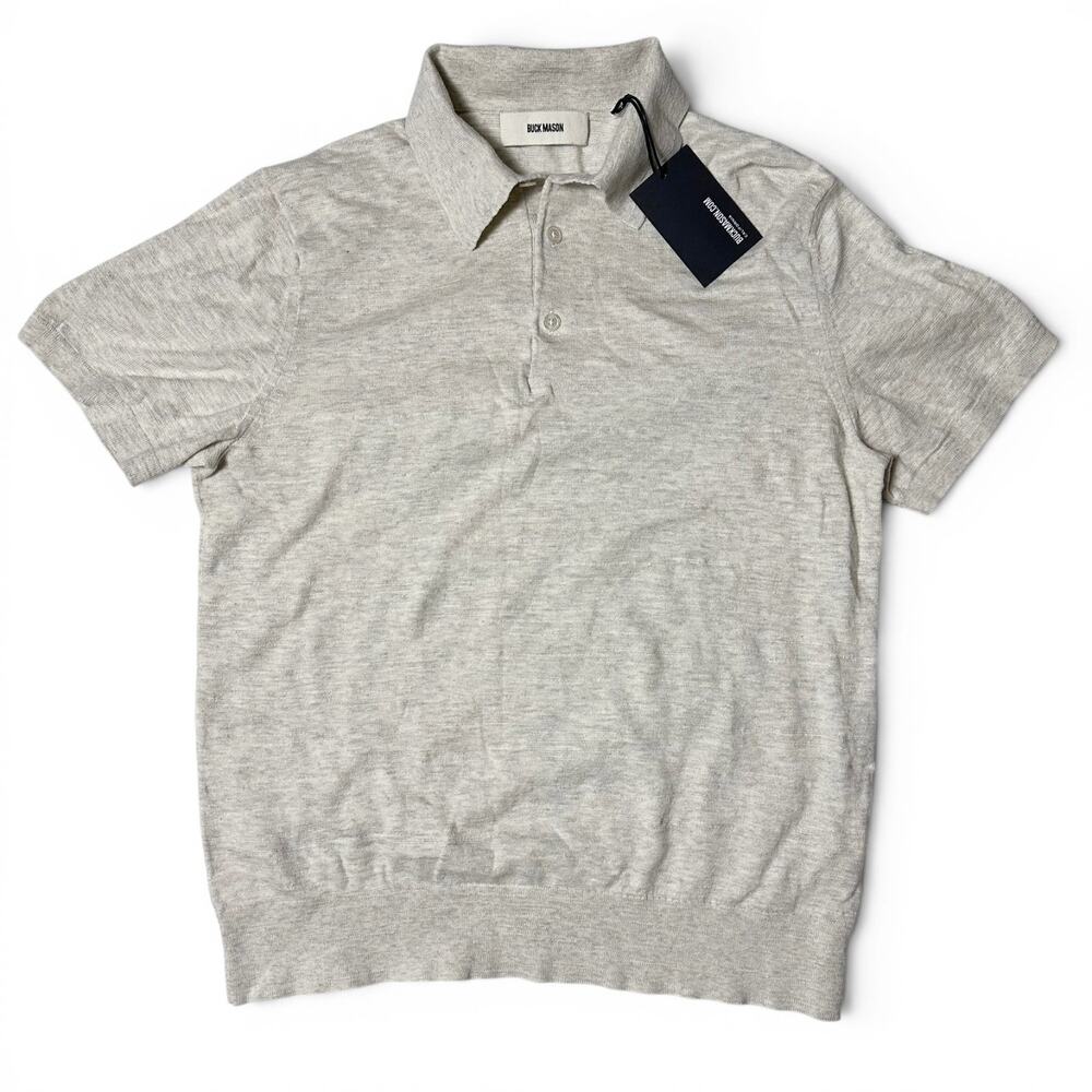 Buck Mason Avalon Knit Polo Mens Size S Natural 3 Button Ribbed Hem NWT